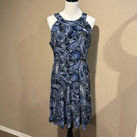 blue paisley halter dress Vintage 90's halter neck paisley mini dress – Chelsea Thrift main image 0
